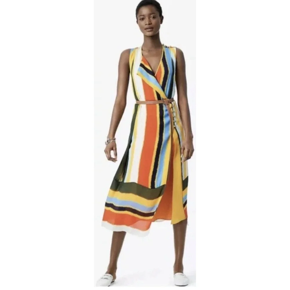 Tory‎ Burch Bettina Dress Balloon  Stripe 2 NWT Button Multiway XS  $698 NWT